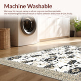 Ultra Soft Area Rug, Non Slip, Stain Resistant, Washable Area Rugs for Living Room, Bedroom, Elegant Floral Area Featuring Abstract Black and Beige Accents(White)