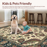 Ultra Soft Area Rug, Non Slip, Stain Resistant, Washable Area Rugs for Living Room, Bedroom, Chic Vintage Ogee Pattern Display(Beige)