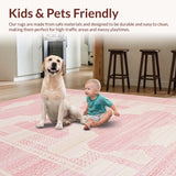 Ultra Soft Area Rug, Non Slip, Stain Resistant, Washable Area Rugs for Living Room, Bedroom, Elegant Curated Pink Wave Motif(Red)