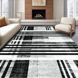 Ultra Soft Area Rug, Non Slip, Stain Resistant, Washable Area Rugs for Living Room, Bedroom, Contemporary Stripe Rug with Graphic Rhythm and Abstract Linework Accents(Black)
