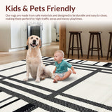 Ultra Soft Area Rug, Non Slip, Stain Resistant, Washable Area Rugs for Living Room, Bedroom, Contemporary Striped Earthy Aesthetic(White)