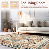 Ultra Soft Area Rug, Non Slip, Stain Resistant, Washable Area Rugs for Living Room, Bedroom, Classic Vintage Medallion Burst(Beige)