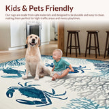 Ultra Soft Area Rug, Non Slip, Stain Resistant, Washable Area Rugs for Living Room, Bedroom, Seaside Crab Pattern Rug Modern Nautical Washable Floor Carpet(Blue)