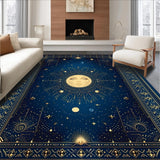 Ultra Soft Area Rug, Non Slip, Stain Resistant, Washable Area Rugs for Living Room, Bedroom, Celestial Whimsical Sun Motif(Blue)