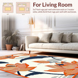 Ultra Soft Area Rug, Non Slip, Stain Resistant, Washable Area Rugs for Living Room, Bedroom, Vibrant Botanical Leaf Arrangement(Orange)