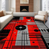 Ultra Soft Area Rug, Non Slip, Stain Resistant, Washable Area Rugs for Living Room, Bedroom, Bold Contemporary Audio Visuals(Red)