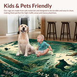 Ultra Soft Area Rug, Non Slip, Stain Resistant, Washable Area Rugs for Living Room, Bedroom, Stylish Contemporary Animal Illustration(Green)