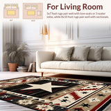 Ultra Soft Area Rug, Non Slip, Stain Resistant, Washable Area Rugs for Living Room, Bedroom, Rustic Americana Star Themed(Red)