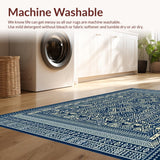 Ultra Soft Area Rug, Non Slip, Stain Resistant, Washable Area Rugs for Living Room, Bedroom, Rustic Tribal Geometric Kitchen Rug Simple Blue Ivory Carpet(Blue)