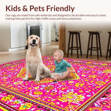 Ultra Soft Area Rug, Non Slip, Stain Resistant, Washable Area Rugs for Living Room, Bedroom, Bold Retro Circular Accent Design(Pink)