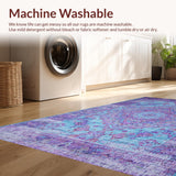 Ultra Soft Area Rug, Non Slip, Stain Resistant, Washable Area Rugs for Living Room, Bedroom, Chic Distressed Medallion Aesthetic(Purple)