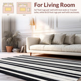 Ultra Soft Area Rug, Non Slip, Stain Resistant, Washable Area Rugs for Living Room, Bedroom, Contrast Rhythm Stripe Rug with Artistic Parallel Lines and Sleek Simplicity(Black)