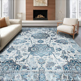 Ultra Soft Area Rug, Non Slip, Stain Resistant, Washable Area Rugs for Living Room, Bedroom, Serene Monochromatic Floral Elements(Blue)