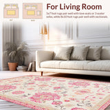 Ultra Soft Area Rug, Non Slip, Stain Resistant, Washable Area Rugs for Living Room, Bedroom, Elegant Botanical Motif Composition(Beige)