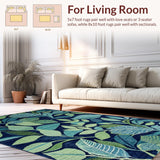 Ultra Soft Area Rug, Non Slip, Stain Resistant, Washable Area Rugs for Living Room, Bedroom, Rustic Tropical Print Arrangement(Blue)