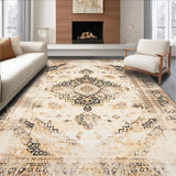Ultra Soft Area Rug, Non Slip, Stain Resistant, Washable Area Rugs for Living Room, Bedroom, Elegant Farmhouse Area With Vintage Distressed Medallion Design(Beige)