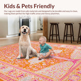Ultra Soft Area Rug, Non Slip, Stain Resistant, Washable Area Rugs for Living Room, Bedroom, Sophisticated Retro Floral Composition(Orange)