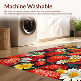 Ultra Soft Area Rug, Non Slip, Stain Resistant, Washable Area Rugs for Living Room, Bedroom, Boho Summer Fruits Mat Strawberries and Floral(Red)
