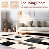 Ultra Soft Area Rug, Non Slip, Stain Resistant, Washable Area Rugs for Living Room, Bedroom, Modern Reversible Patio Area With Elegant Square Motif For Spaces(Beige)