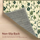 Non Slip Small Area Featuring Beige Base with Green Abstract Floral Motifs(Beige)
