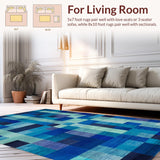 Ultra Soft Area Rug, Non Slip, Stain Resistant, Washable Area Rugs for Living Room, Bedroom, Blue Ribbon Knot Rug with Repeating Bow Shapes and Linear Details(Blue)