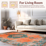 Ultra Soft Area Rug, Non Slip, Stain Resistant, Washable Area Rugs for Living Room, Bedroom, Transitional Round Ogee Design Elements(Orange)