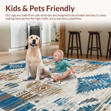 Ultra Soft Area Rug, Non Slip, Stain Resistant, Washable Area Rugs for Living Room, Bedroom, Sedona Collection Over Dyed Southwest Area Blue Beige(White)