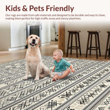 Ultra Soft Area Rug, Non Slip, Stain Resistant, Washable Area Rugs for Living Room, Bedroom, Rustic Linear Motif in Neutral Tones(Beige)