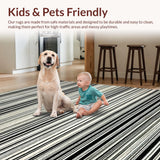 Ultra Soft Area Rug, Non Slip, Stain Resistant, Washable Area Rugs for Living Room, Bedroom, Midnight Echo: Black & White Abstract Striped Rug Design(Black)