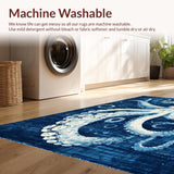 Ultra Soft Area Rug, Non Slip, Stain Resistant, Washable Area Rugs for Living Room, Bedroom, Nautical Octopus Carpet: Indigo Ink Octopus Print, Non-Slip Floor Decor(Blue)