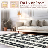 Ultra Soft Area Rug, Non Slip, Stain Resistant, Washable Area Rugs for Living Room, Bedroom, Stylish Striped Door Mat Black and White Accent Rug(Black)