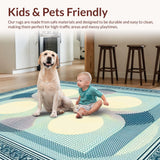 Ultra Soft Area Rug, Non Slip, Stain Resistant, Washable Area Rugs for Living Room, Bedroom, Serene Neutral Geometric Waves(Blue)
