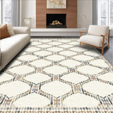 Ultra Soft Area Rug, Non Slip, Stain Resistant, Washable Area Rugs for Living Room, Bedroom, Artful Geometric Soft Ivory Shades(Beige)
