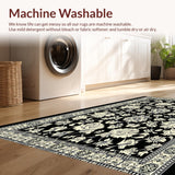 Ultra Soft Area Rug, Non Slip, Stain Resistant, Washable Area Rugs for Living Room, Bedroom, Eclectic Abstract Floral Motif(Black)