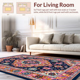 Ultra Soft Area Rug, Non Slip, Stain Resistant, Washable Area Rugs for Living Room, Bedroom, Serene Earthy Tones with Linear Patterns(Blue)