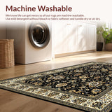 Ultra Soft Area Rug, Non Slip, Stain Resistant, Washable Area Rugs for Living Room, Bedroom, Sophisticated Vintage Floral Design(Black)