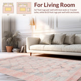 Ultra Soft Area Rug, Non Slip, Stain Resistant, Washable Area Rugs for Living Room, Bedroom, Rustic Earthy Distressed Patterns(Pink)