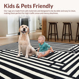 Ultra Soft Area Rug, Non Slip, Stain Resistant, Washable Area Rugs for Living Room, Bedroom, Contemporary Stripe Balance Rug with Dynamic Two-Tone Linear Motif(Black)
