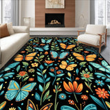 Ultra Soft Area Rug, Non Slip, Stain Resistant, Washable Area Rugs for Living Room, Bedroom, Rustic Garden Vibe with Butterflies(Blue)