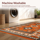Ultra Soft Area Rug, Non Slip, Stain Resistant, Washable Area Rugs for Living Room, Bedroom, Distressed Tribal Geometric Elegance(Orange)