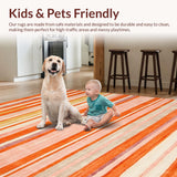 Ultra Soft Area Rug, Non Slip, Stain Resistant, Washable Area Rugs for Living Room, Bedroom, Bold Linear Stripes in Warm Hues(Orange)