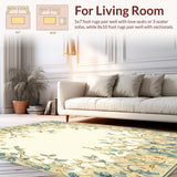 Ultra Soft Area Rug, Non Slip, Stain Resistant, Washable Area Rugs for Living Room, Bedroom, Ethereal Trails Beige and Blue Floral Trail Design(Beige)