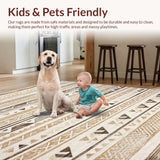 Ultra Soft Area Rug, Non Slip, Stain Resistant, Washable Area Rugs for Living Room, Bedroom, Tribal Earthy Geometric Aesthetic(brown)