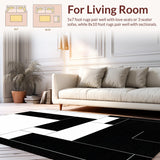 Ultra Soft Area Rug, Non Slip, Stain Resistant, Washable Area Rugs for Living Room, Bedroom, Elegant Black and White Pattern(Black)