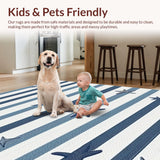 Ultra Soft Area Rug, Non Slip, Stain Resistant, Washable Area Rugs for Living Room, Bedroom, Sleek Grey Geometric Waves(Blue)