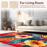 Ultra Soft Area Rug, Non Slip, Stain Resistant, Washable Area Rugs for Living Room, Bedroom, Contemporary Bright Nature Print(Red)