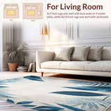 Ultra Soft Area Rug, Non Slip, Stain Resistant, Washable Area Rugs for Living Room, Bedroom, Modern Tropical Leaves Accent in Blue Grey Beige Hues(Blue)