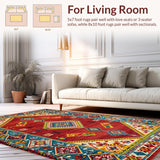 Ultra Soft Area Rug, Non Slip, Stain Resistant, Washable Area Rugs for Living Room, Bedroom, Elegant Ethnic Colorful Design(Red)