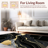 Ultra Soft Area Rug, Non Slip, Stain Resistant, Washable Area Rugs for Living Room, Bedroom, Opulent Black Gold Abstract Design(Black)