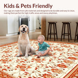Ultra Soft Area Rug, Non Slip, Stain Resistant, Washable Area Rugs for Living Room, Bedroom, Terracotta Bloom Red Floral(Ivory)